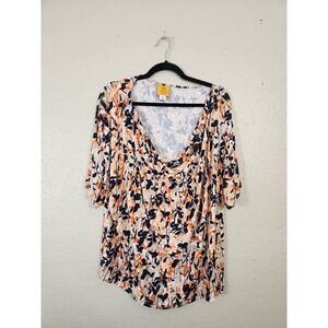 Ruby Rd. Multicolor Flora Leafl Print Top Cowl‎ Neckline Blouse 3X